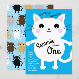 Cute Kattunge Colorful 1:a Birthday-inbjudan Inbjudningar