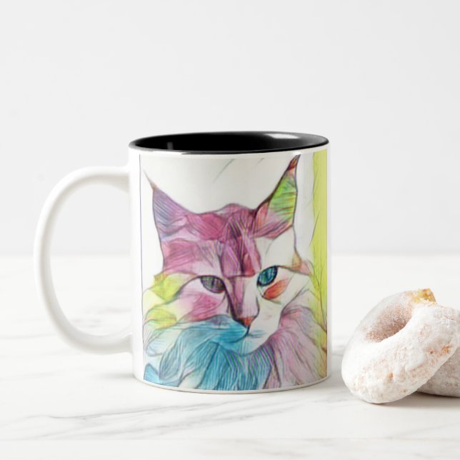 Cute Kattunge Design Två-Tonad Mugg (Med munk)