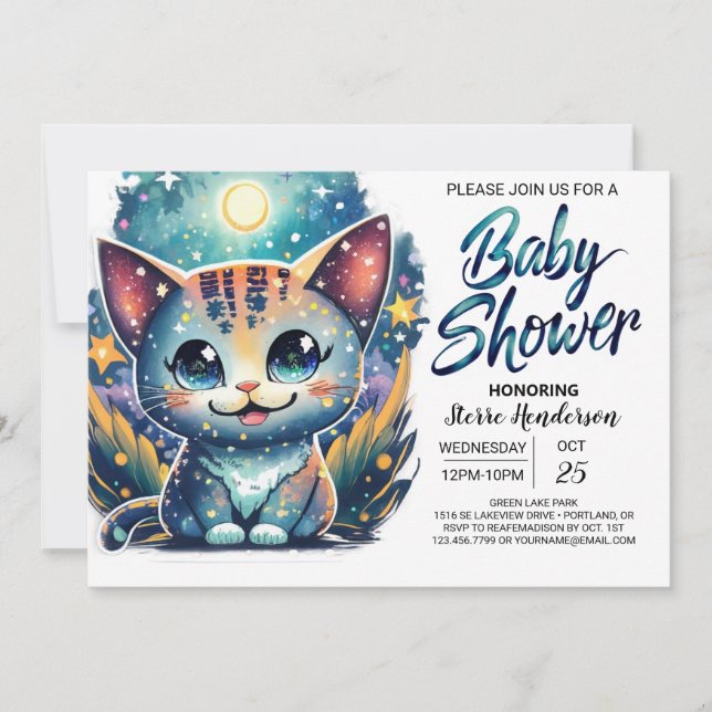 Cute Kattunge Digital Baby Shower Inbjudningar (Framsida)