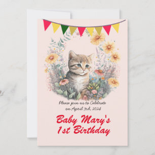 Cute Kattunge - Födelsedagsfest Inbjudningar