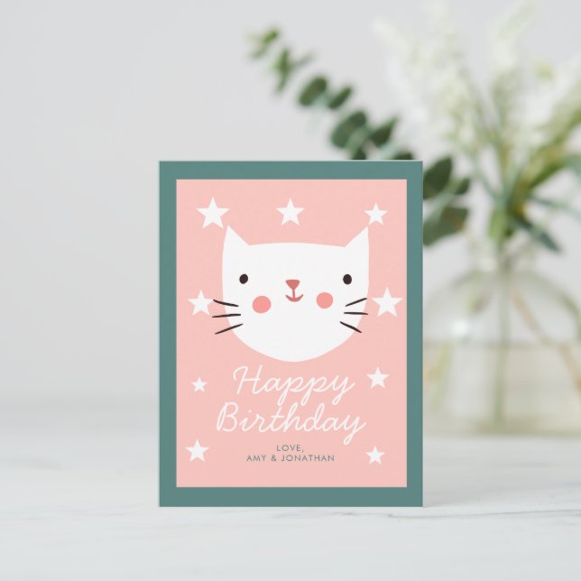 Cute Kattunge Grattis på födelsedagen Vykort (Stående Fram)