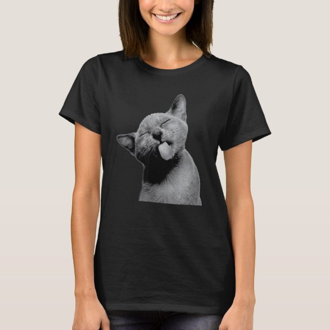 Cute Kattunge håller ut sin Tunga på din amnim T Shirt (Framsida)