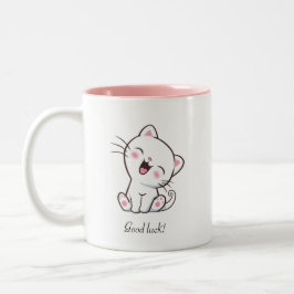 Cute Kattunge & Heart på White Två-Tonad Mugg