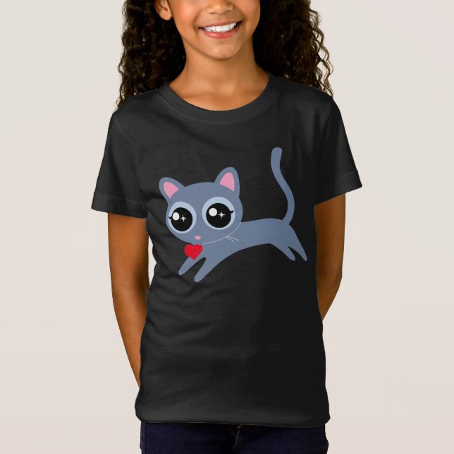 Cute Kattunge Heart Thief T Shirt (Framsida)