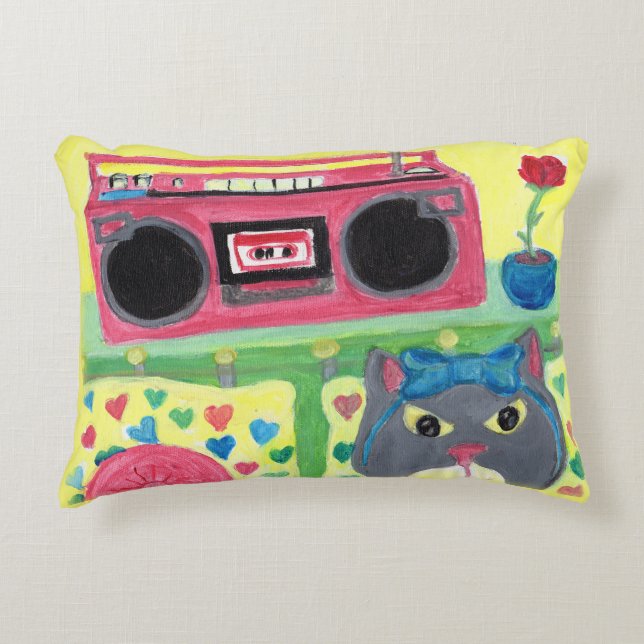 Cute Kattunge i Bedroom Folk Art Roligt Paeing Prydnadskudde (Framsidan)