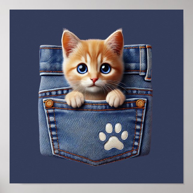 Cute Kattunge i Denim Pocket Poster (Framsidan)