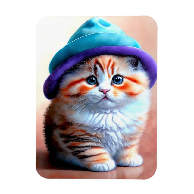 Cute Kattunge i en Hat OWN Art Adsible KITTEN Magnet (Vertikal)