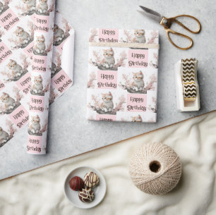 Cute Kattunge i Rosa Flowers Presentpapper