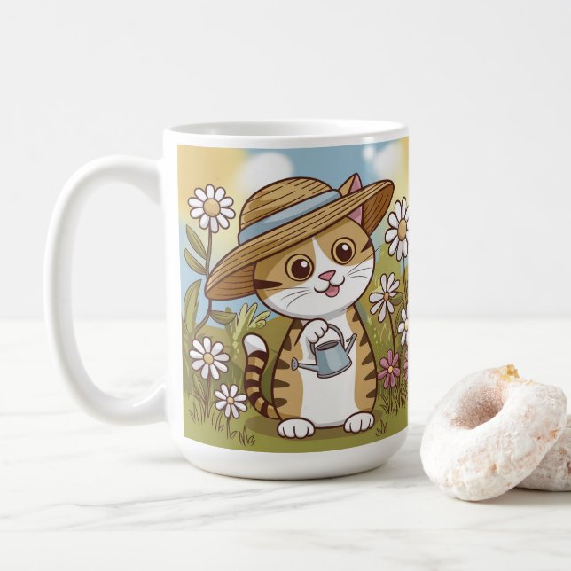 Cute Kattunge i Sol Hat med blommor Kaffemugg (Med munk)