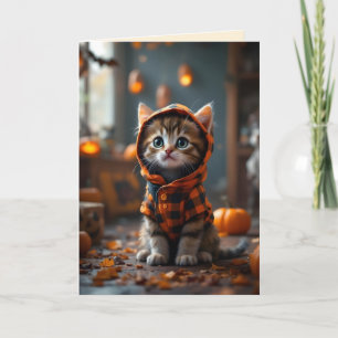 Cute kattunge i svart och orange jackar på Hallowe Kort