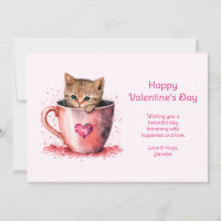 Cute Kattunge i Tekopp med Hearts Alla hjärtans da