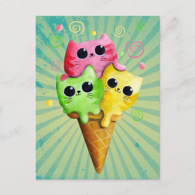 Cute Kattunge Ice Cream Vykort (Framsida)