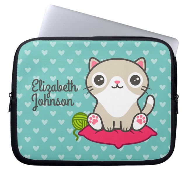 Cute Kattunge Illustration Laptop Fodral (Framsidan)