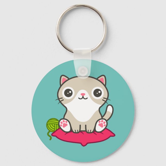 Cute Kattunge Illustration Nyckelring (Framsida)