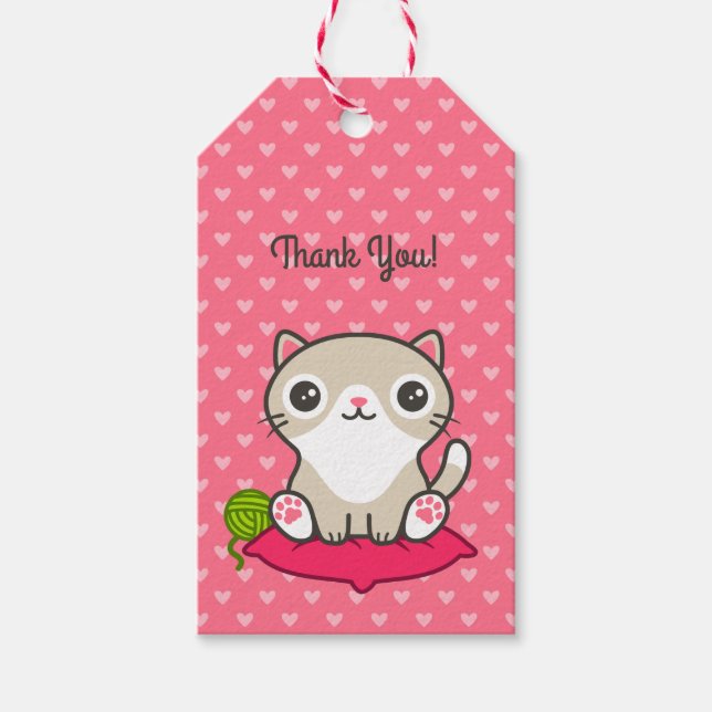 Cute Kattunge Illustration Presentetikett (Framsidan)
