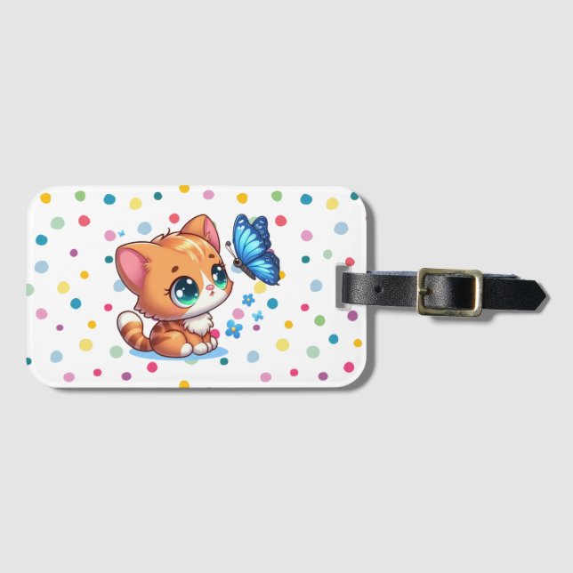 Cute kattunge/katt/fjäril bagagebricka (Framsida horisontal)