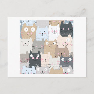 Cute kattunge kattblått grått mönster vykort