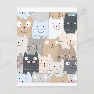 Cute kattunge kattblått grått mönster vykort