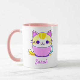 Cute Kattunge Kawaii Personlig Namn Mugg