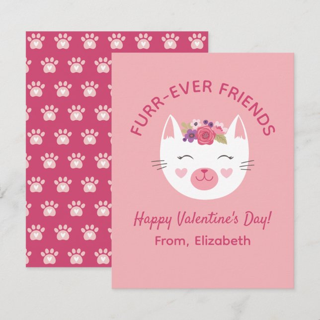 Cute Kattunge Kids Valentines day Classroom Anteckningskort (Fram/baksida)