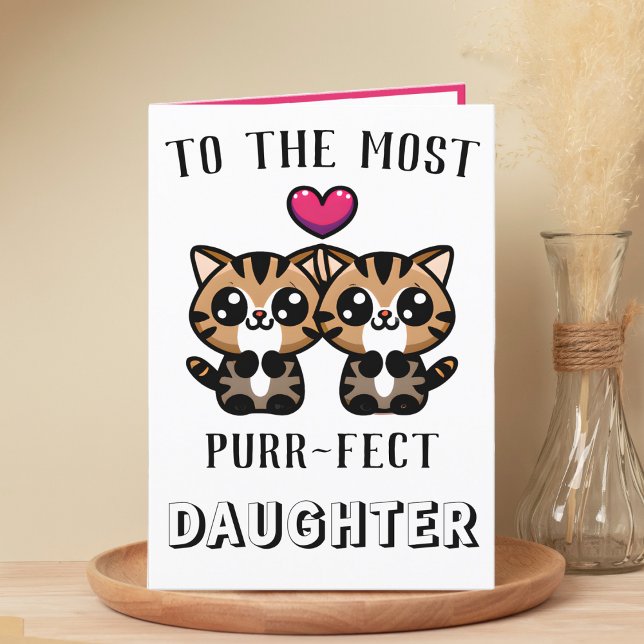 Cute Kattunge Kitten Pun Ddotterdotter Grattis på  Tack Kort (cute kitten purr birthday card for daughter)