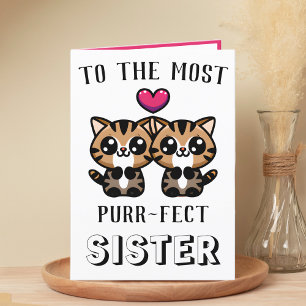 Cute Kattunge Kitten Pun Sister Grattis på födelse Tack Kort