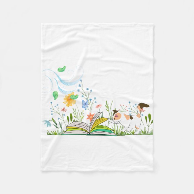 Cute Kattunge Läsning a Bok Fleecefilt (Framsidan)