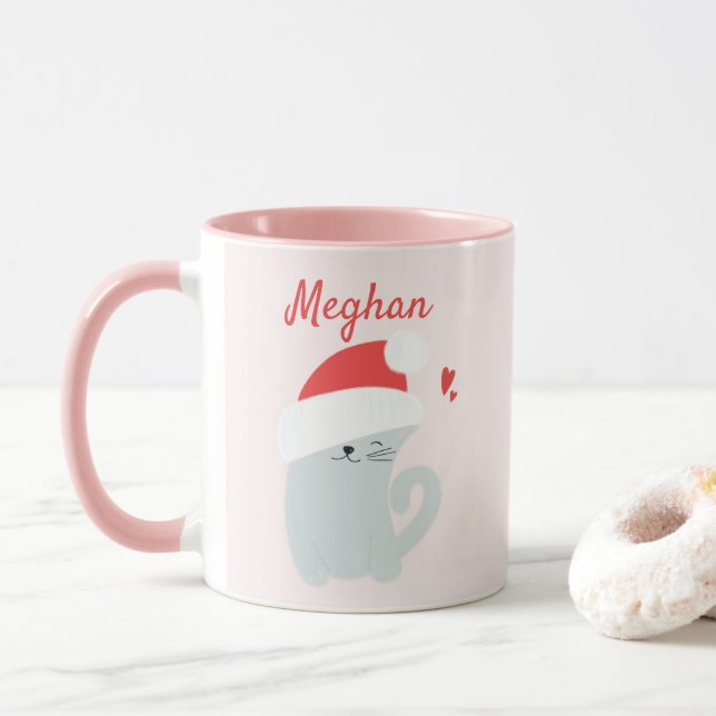Cute Kattunge med en jultomten Anpassningsbar Kids Mugg (Med munk)