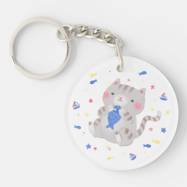 Cute Kattunge med Fish i sommarillustration (Framsidan)
