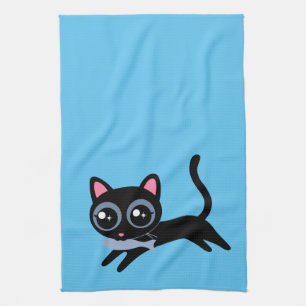 Cute Kattunge med fiskgåva till Girlkompis Kökshandduk