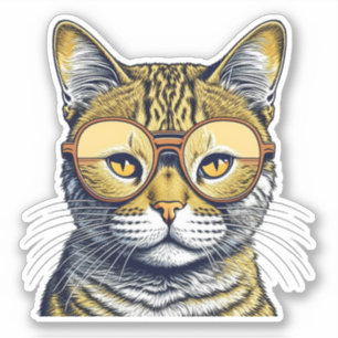 Cute Kattunge med glasögon Klistermärken