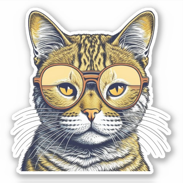 Cute Kattunge med glasögon Klistermärken (Framsida)