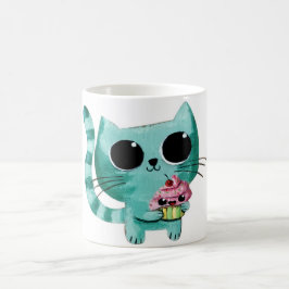 Cute Kattunge med Kawaii Cupkaka Kaffemugg