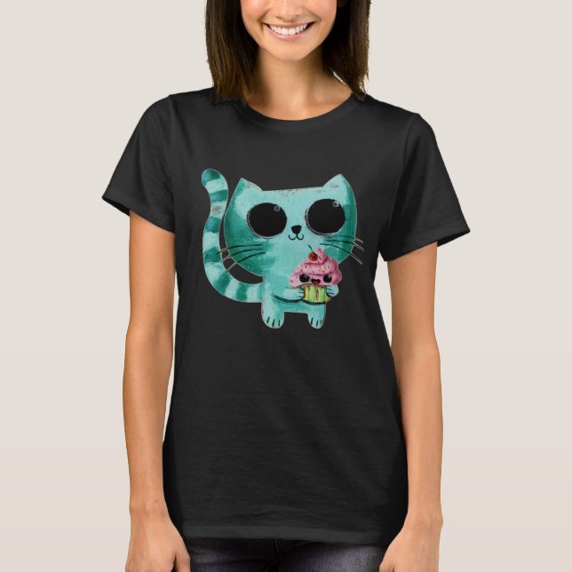 Cute Kattunge med Kawaii Cupkaka Tee (Framsida)