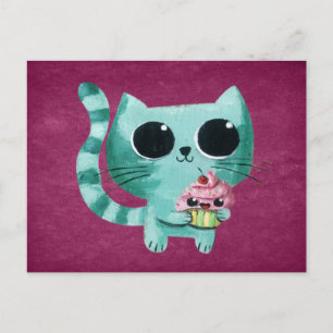 Cute Kattunge med Kawaii Cupkaka Vykort