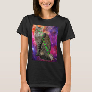 Cute Kattunge med laserstråle Öga Galaxy Backgro T Shirt