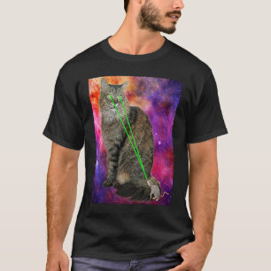 Cute Kattunge med laserstråle Öga Galaxy Backgro T Shirt