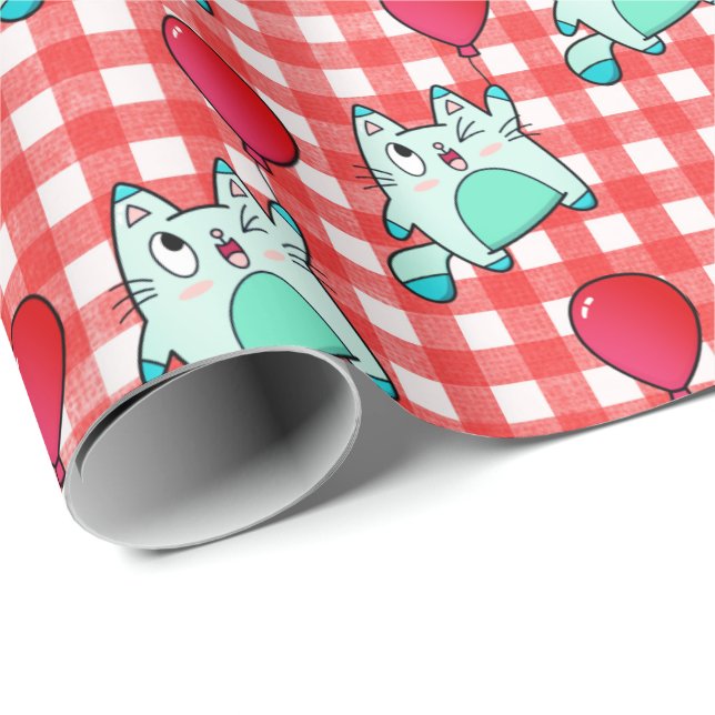 Cute Kattunge med Papper förpackning av ballongen Presentpapper (Rullad Hörn)