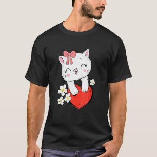 Cute Kattunge med Rosa Bow och hjärtklump T Shirt