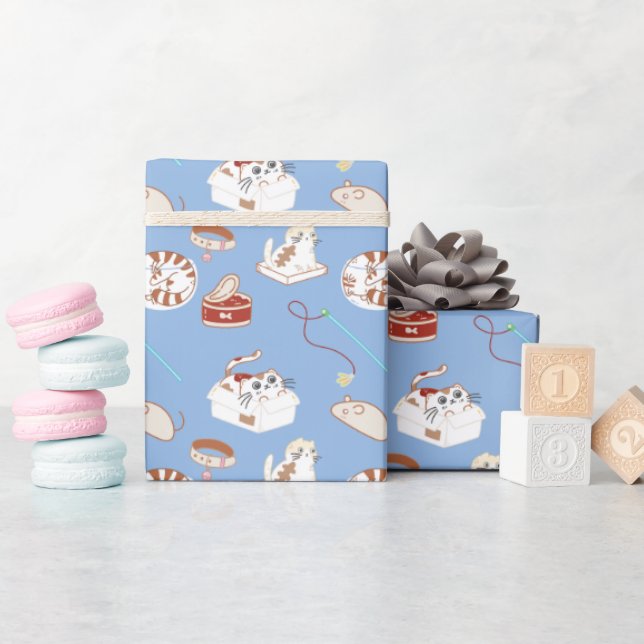 Cute Kattunge Mönster i blått Presentpapper (Baby Shower)
