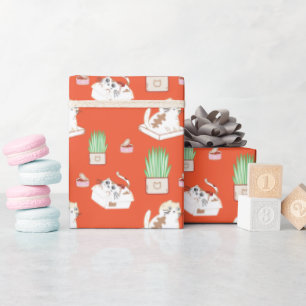Cute Kattunge Mönster i Röda skrapor Pappert Presentpapper