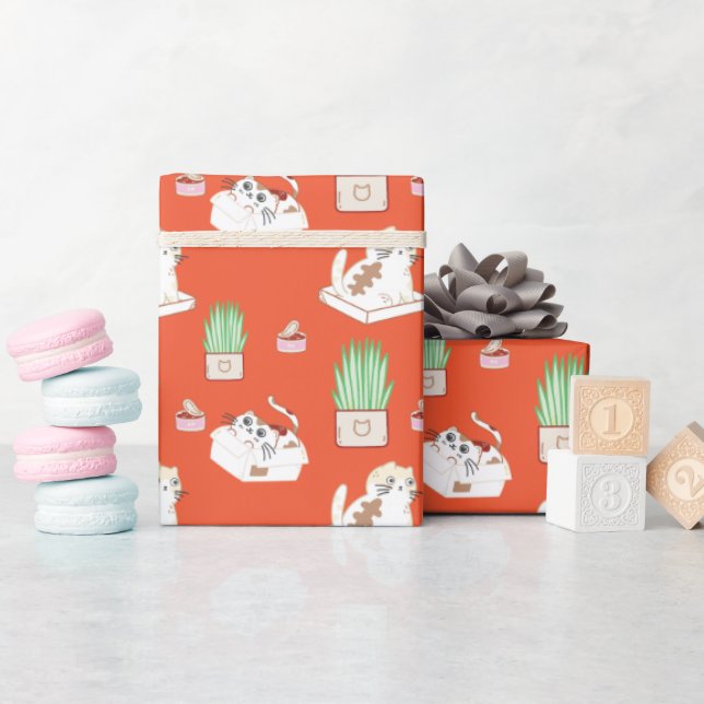 Cute Kattunge Mönster i Röda skrapor Pappert Presentpapper (Baby Shower)