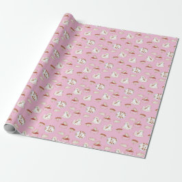 Cute Kattunge Mönster i Rosa Wrapping Pappert Presentpapper