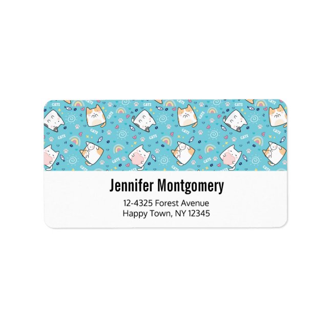 Cute Kattunge Mönster Whimsical Adressetikett (Framsidan)