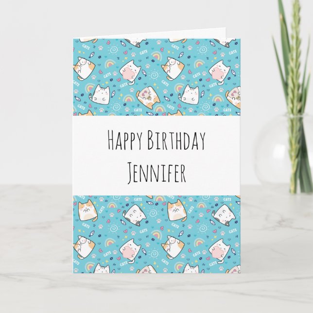 Cute Kattunge Mönster Whimsical Birthday Kort (Framsida)