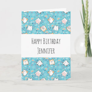Cute Kattunge Mönster Whimsical Birthday Kort