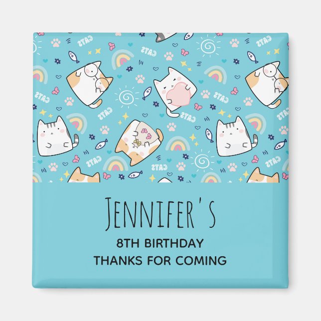 Cute Kattunge Mönster Whimsical Birthday Magnet (Framsidan)