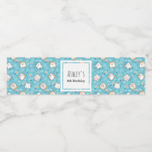 Cute Kattunge Mönster Whimsical Birthday Vattenflaskor Etikett