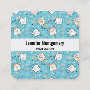 Cute Kattunge Mönster Whimsical Fyrkantigt Visitkort