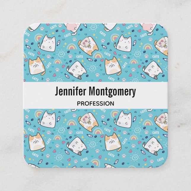 Cute Kattunge Mönster Whimsical Fyrkantigt Visitkort (Framsida)